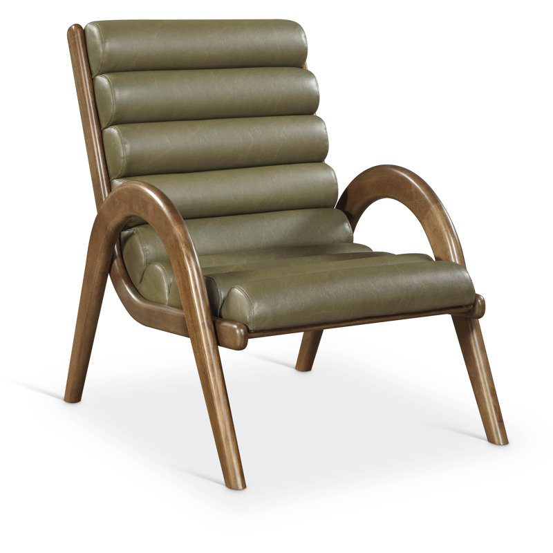 Fauteuil d'appoint en cuir Randal, Cuir olive végétalien, Brun noyer