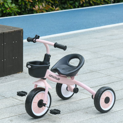 Kids Tricycle For Toddlers Age 2-5 With Adjustable Seat, Toddler Bike For Children With Basket, Bell, Handlebar Grips, Pink