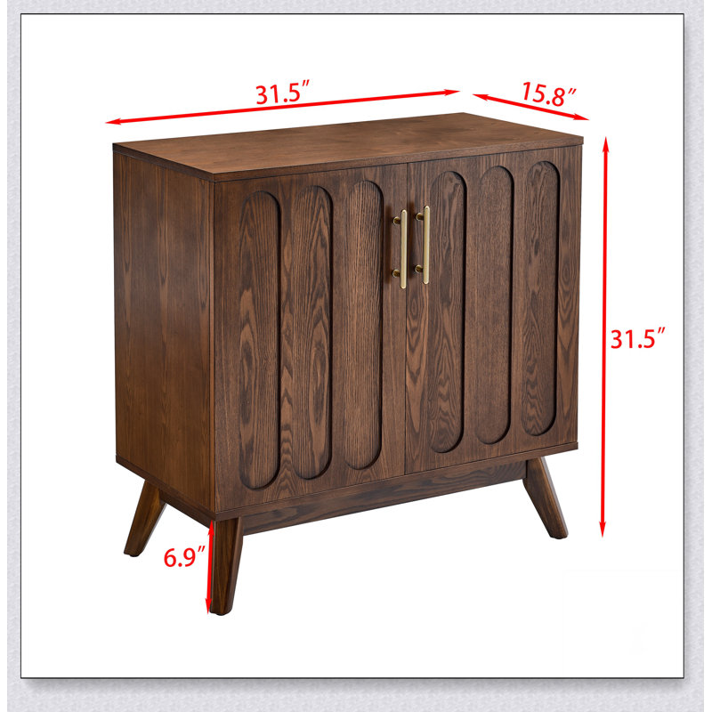 Mid Century Modern Fluted Sideboard Cabinet with Wood Legs