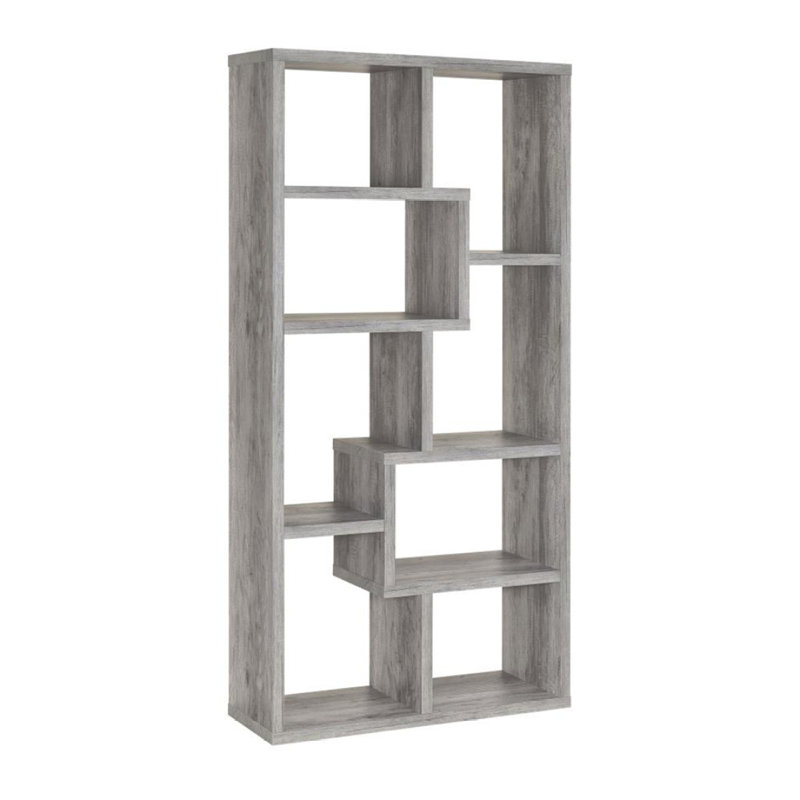 Bibliothèque géométrique à 10 tablettes au fini bois flottant gris, Gris