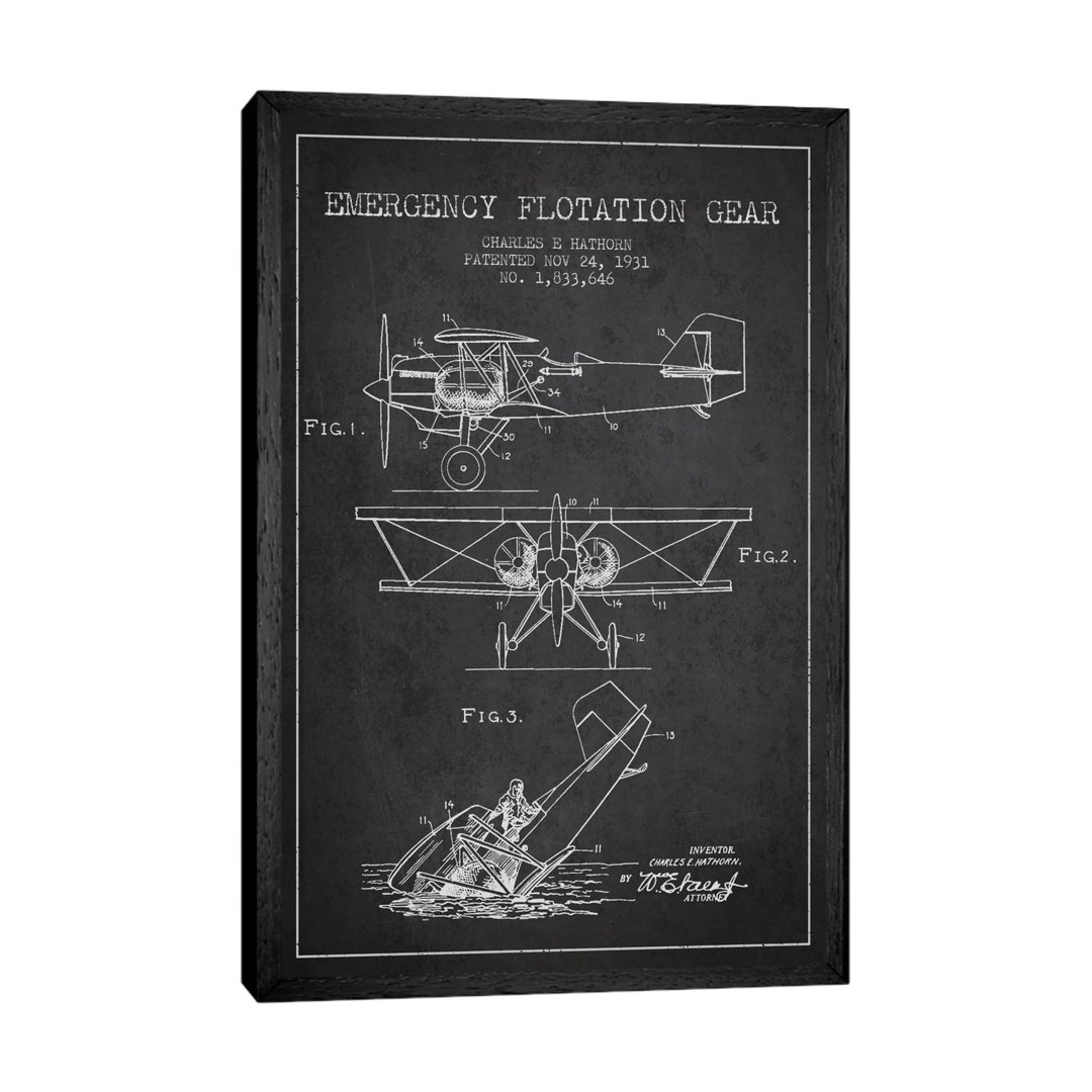 Float Plane Charcoal Patent Blueprint von Aged Pixel - Gallery-Wrapped Canvas Giclée on Canvas