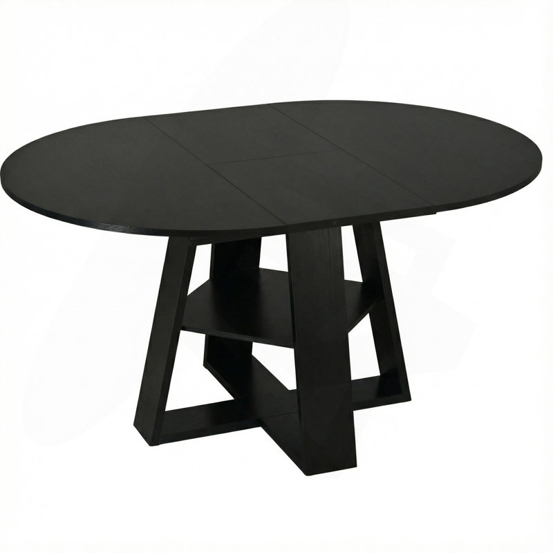 Table de salle à manger ronde extensible de 43,3 po à 59 po pour 4 à 8 personnes, table de salle à manger ovale de cuisine moderne avec feuilles amovibles peu encombrante, base en bois avec tablette de rangement pour le salon de la cuisine (noir)