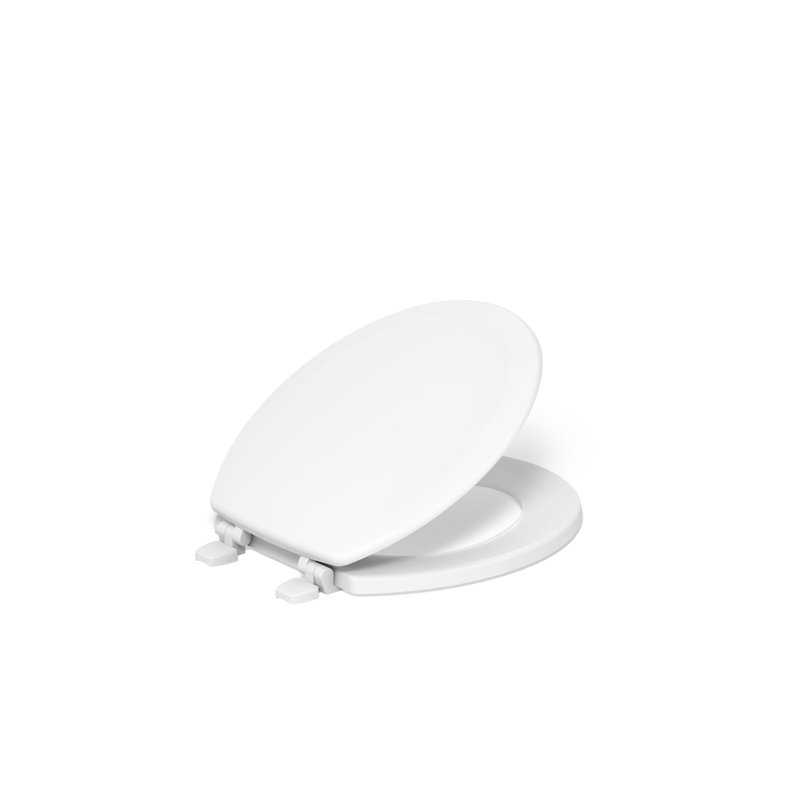 Stonewood Compression-Molded Wood Toilet Seat with Color-Matched Plastic Hinges, White, Round