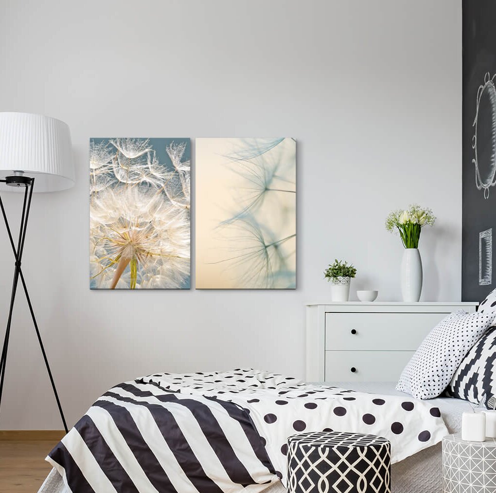 2-tlg. Leinwandbilder-Set - Fotografie „Dandelion Airy Pastel Shades”