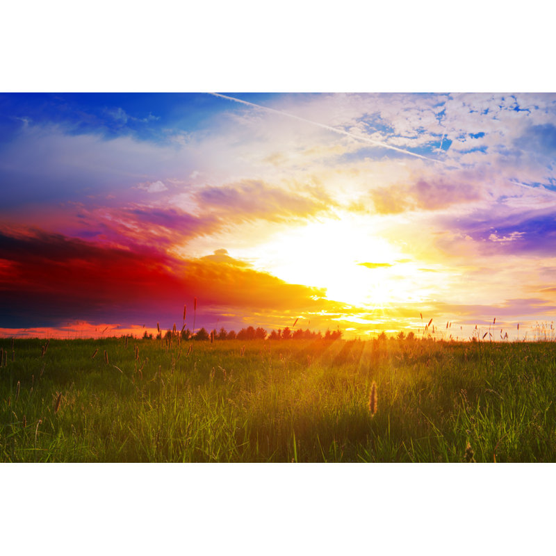 «Sunset Over Large Field» par Swkunst - photographie sur toile tendue, H 20 po x l 30 po