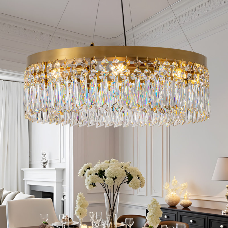 Lustre rond en cristal de luxe 24 po doré