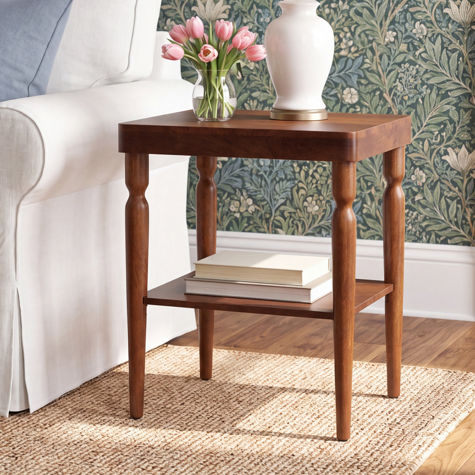 Ardentown Modern Rectangle Side Table, Walnut