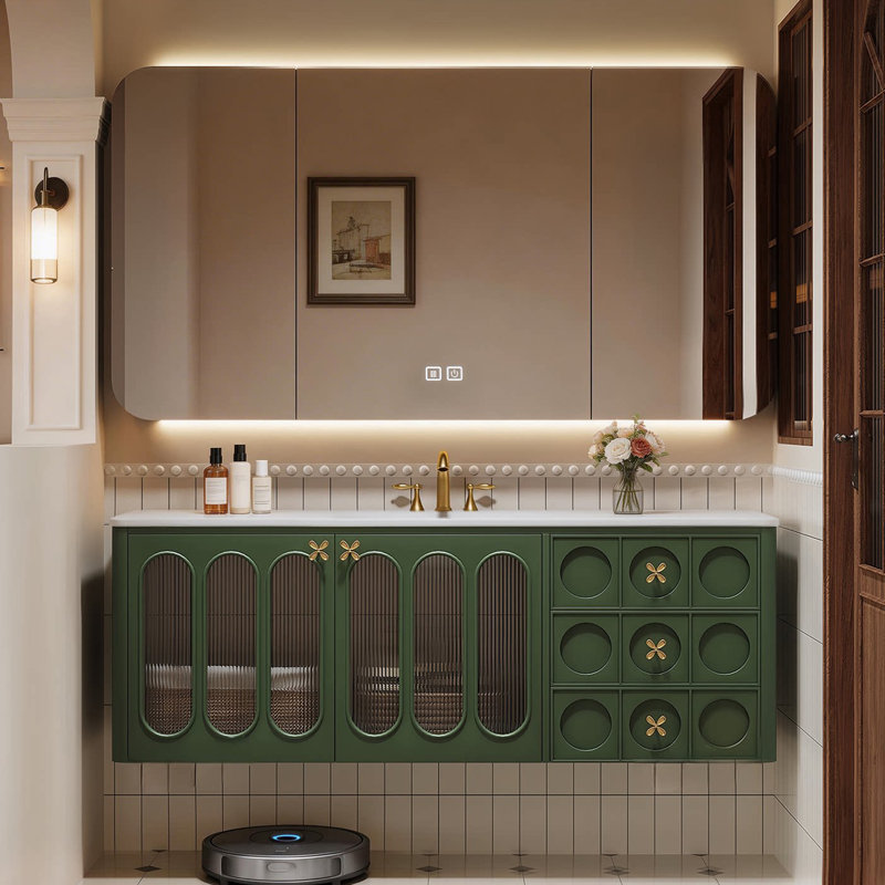 meuble de salle de bain rétro luxueux et simple, H 21,7 po x l 63 po x P 21,7 po, Vert