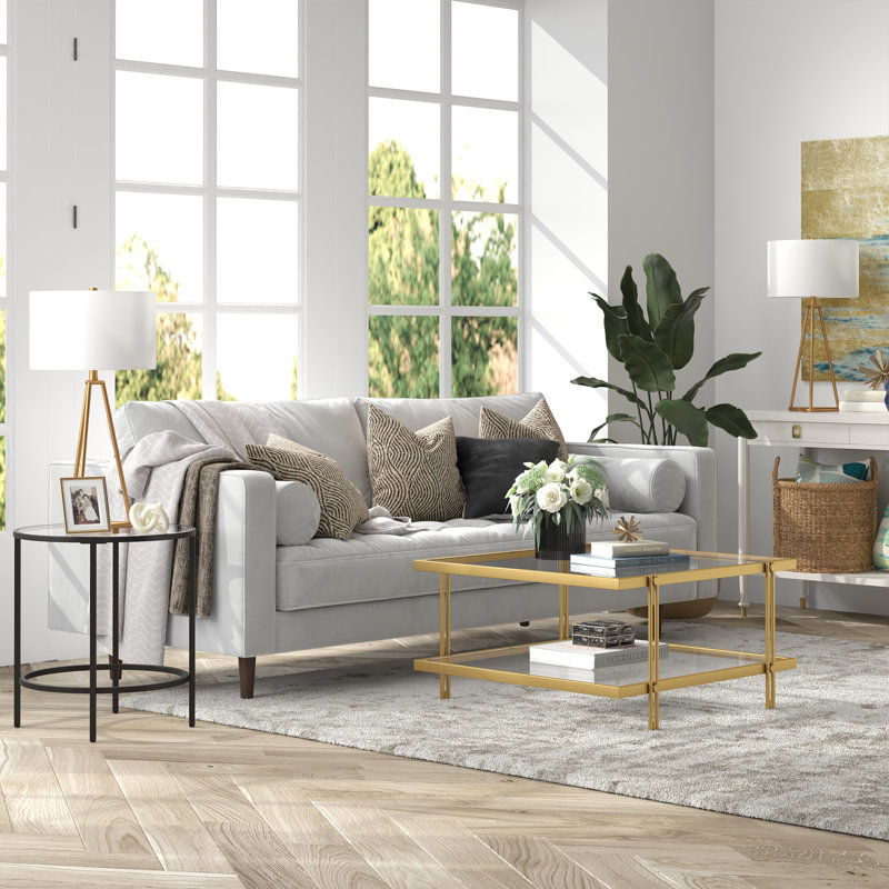 Inez Glass Top Single Coffee Table, Brass