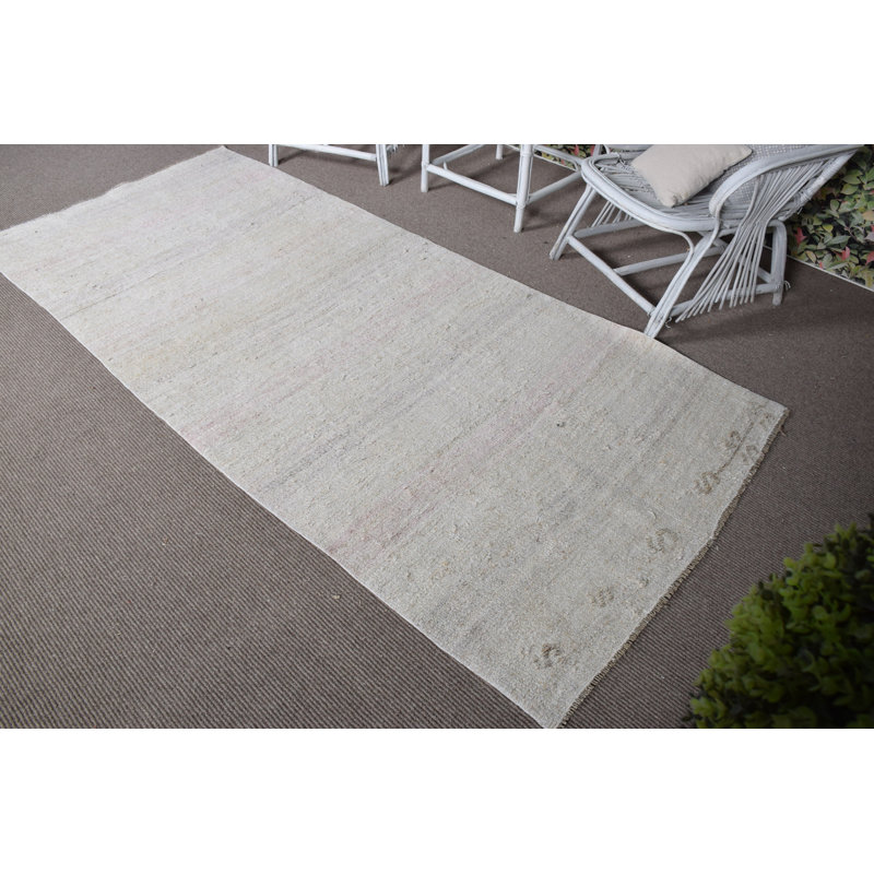 Tapis kilim turc vintage fait à la main beige avec motif rayé - tapis de chanvre traditionnel Anatolian