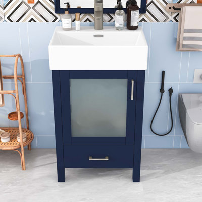 Armoire de salle de bain contemporaine simple avec lavabo en céramique, porte à fermeture douce et grand rangement