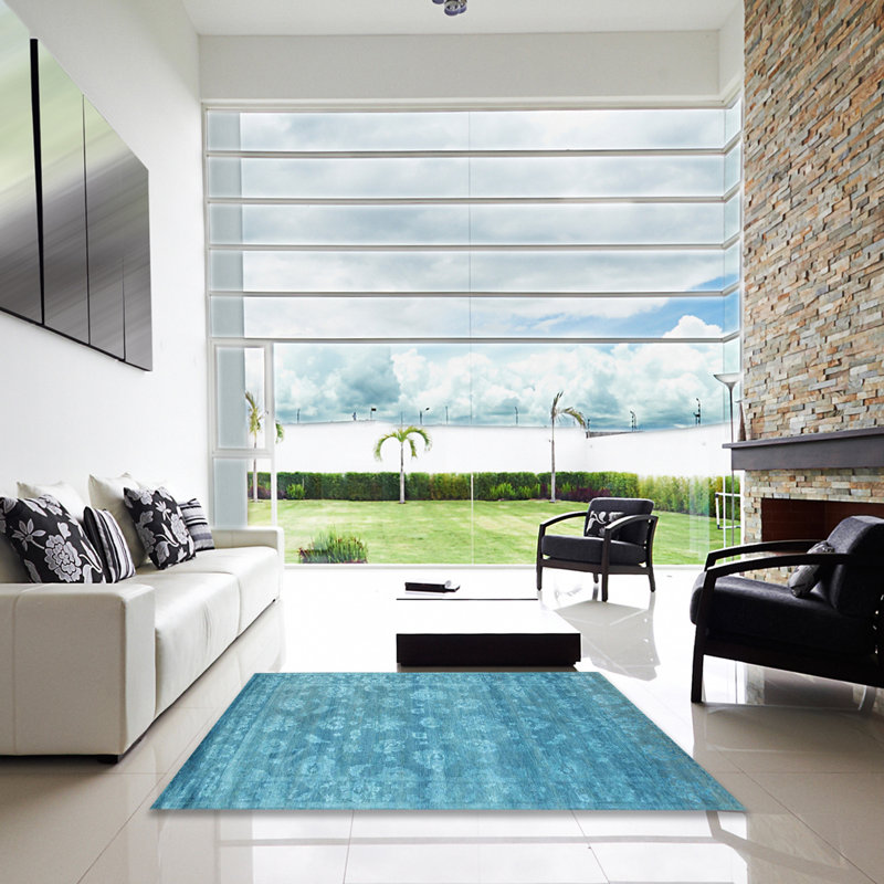 Tapis bleu ciel contemporain, Carré 4 pi