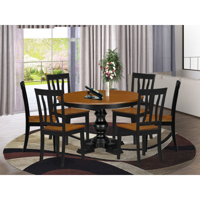 Luxe by East West Furniture E5AN7-BCH-W 7-Pc Kitchen Set Consists of a Dinner Table and 6 Kitchen Chairs with slatted back - Black