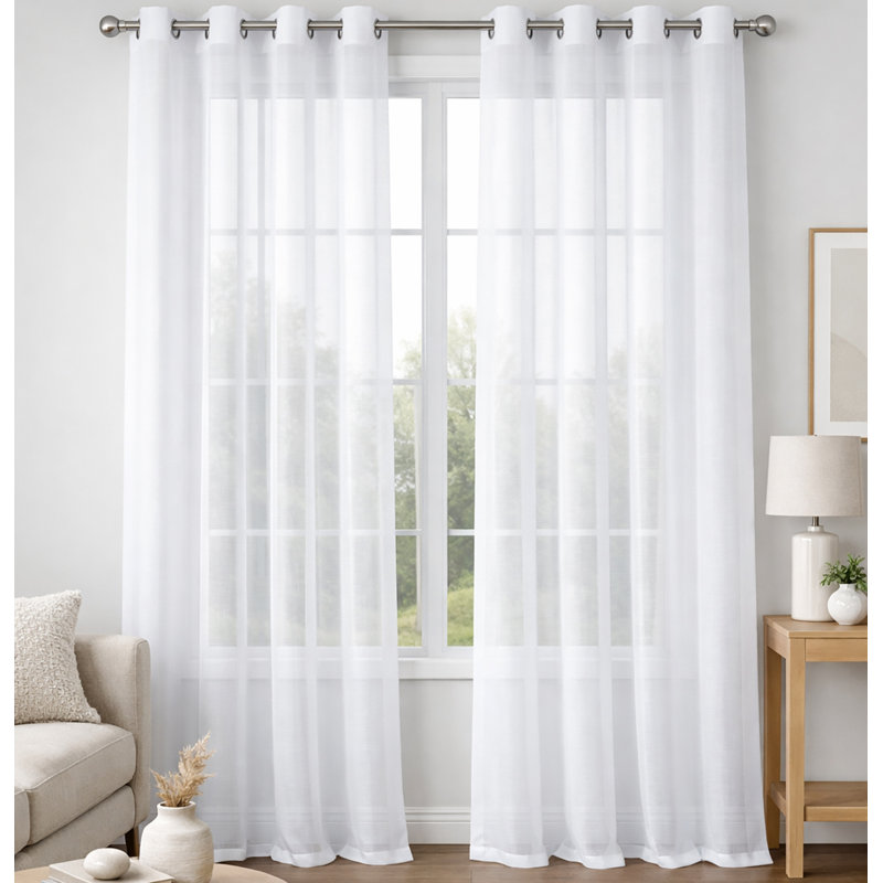Ensemble de rideaux blancs transparents avec œillets - 90 po de long (2 panneaux)