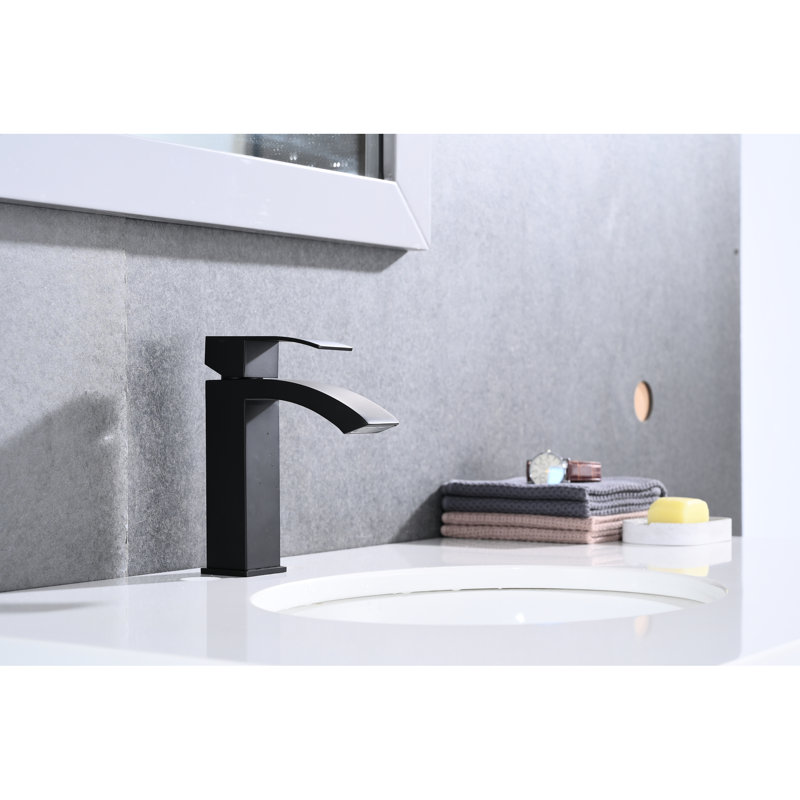 Waterfall Style Bathroom Vanity Sink Faucet - Matte Black, Single Handle, Rectangular Spout, Stainless Steel Construction Black Tap Corrosion, And Simple To Install