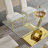 Gold Stainless Steel Dining Table 70.08 Inch Clear Tempered Glass Top