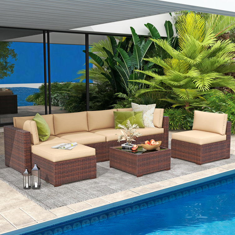 Axwell Wicker 5 - Person Modular Patio Conversation Sets with Cushions