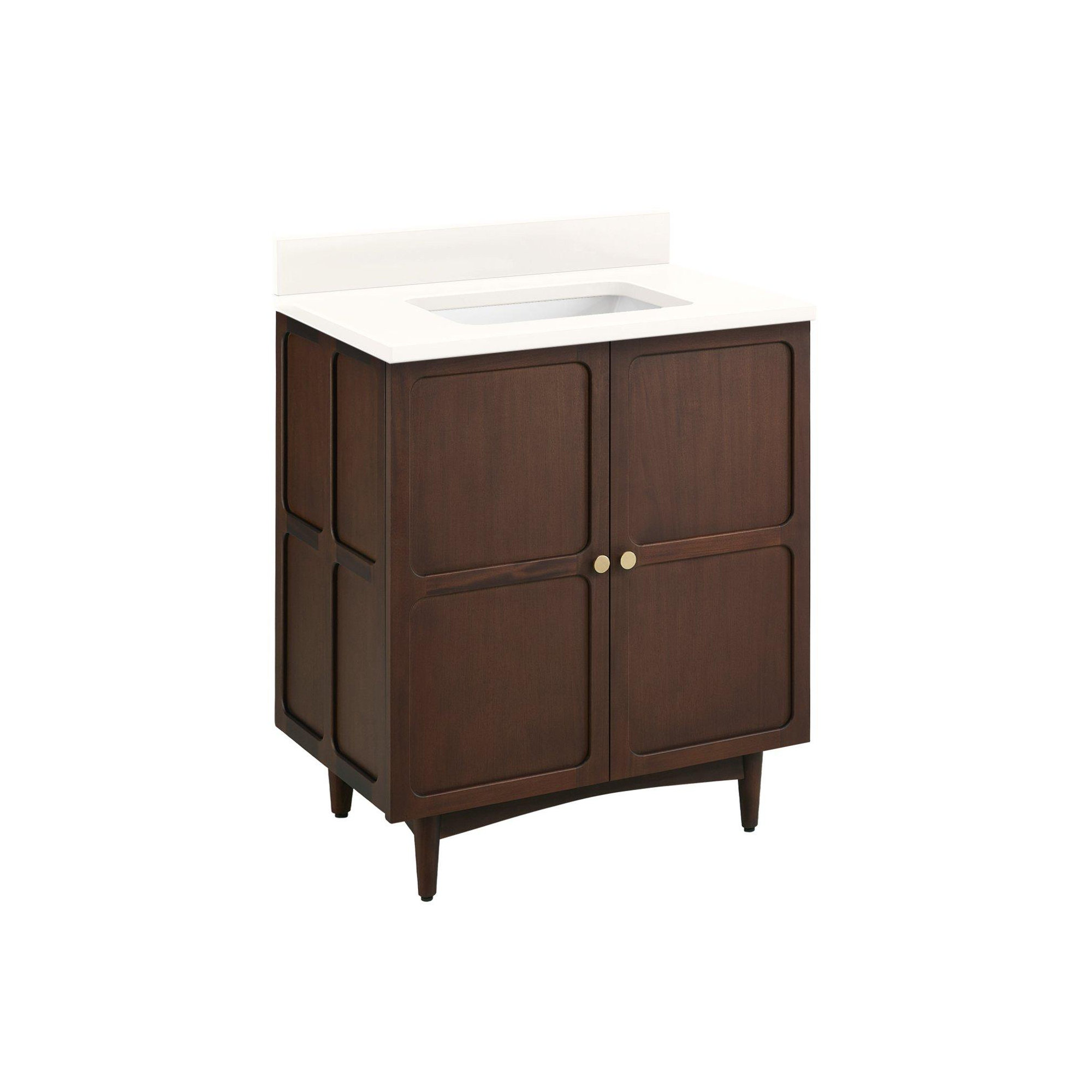 Delavan 30" Single Bathroom Vanity, Arctic White Quartz, Rectangular , No Faucet Hole