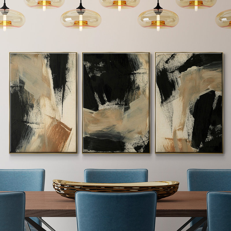 Baked Paintstrokes IV, reproduction encadrée sur toile 3 pièces, H 36 po x l 72 po x P 2 po, Or