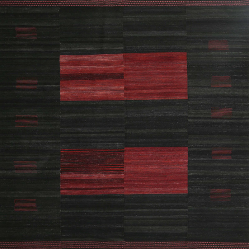 Tapis contemporain noir / rouge, Carré 3 pi