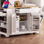 Îlot de cuisine cannelé avec armoire de rangement pour poubelle, prise de courant, support de rangement interne, îlots de cuisine roulants sur 5 roues avec 3 tiroirs, 3 supports latéraux ouverts pour poubelle de 10 gallons, blanc-733441366