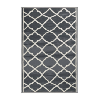 Machine Washable Trellis Gray Area Rug