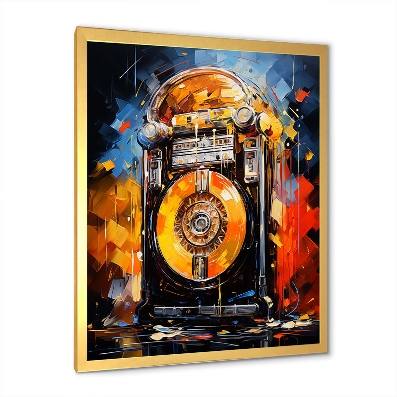 Jukebox Machine Neon Grooves 4 - Jukeboxes, art mural, Cadre photo doré, H 40 po x l 30 po x P 1,5 po