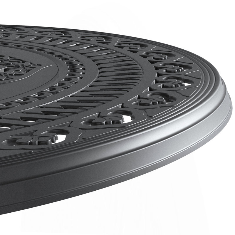 Table de salle à manger 39,37 pouces en fonte d'aluminium avec structure noire et trou pour parasol