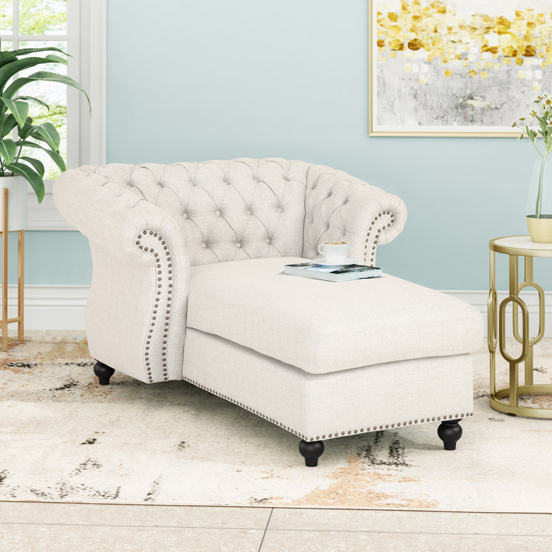 Méridienne capitonnée à accoudoirs roulés Hankins, Polyester beige