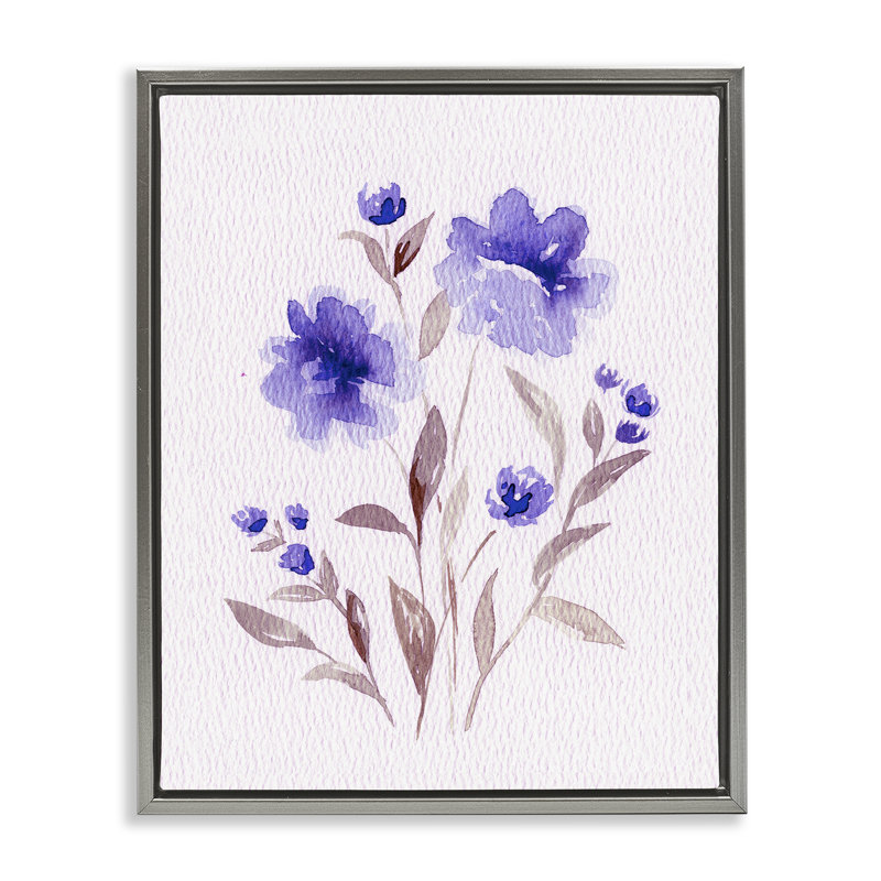 Cadre flottant fleurs mauves en fleurs, design par Leah Noel Art, H 21 po x l 17 po, Cadre flottant gris lustré