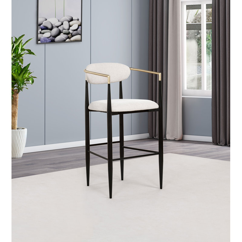Tina Fabric Upholstered Bar Chair Beige (Set of 2), Beige Fabric/Black Base, Bar Stool (29.75" Seat Height)