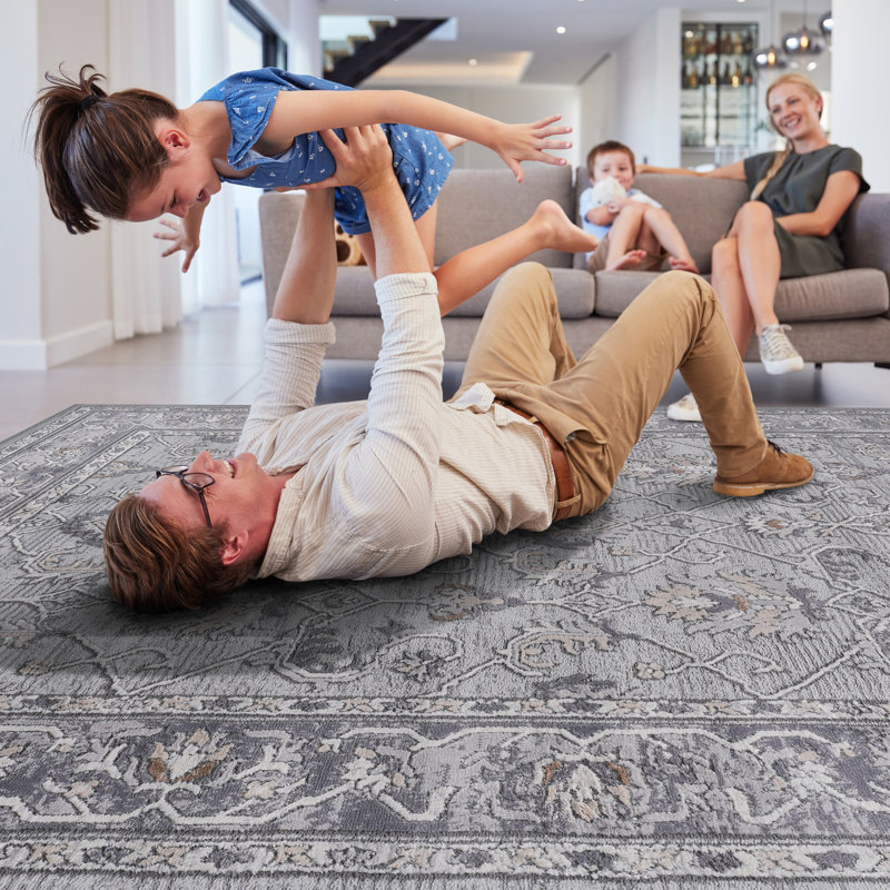 /grey 5x7 Non-shedding Rug - Stain For Bedroom, Living Area, Dining Room Area In Stylish Room, Home Office