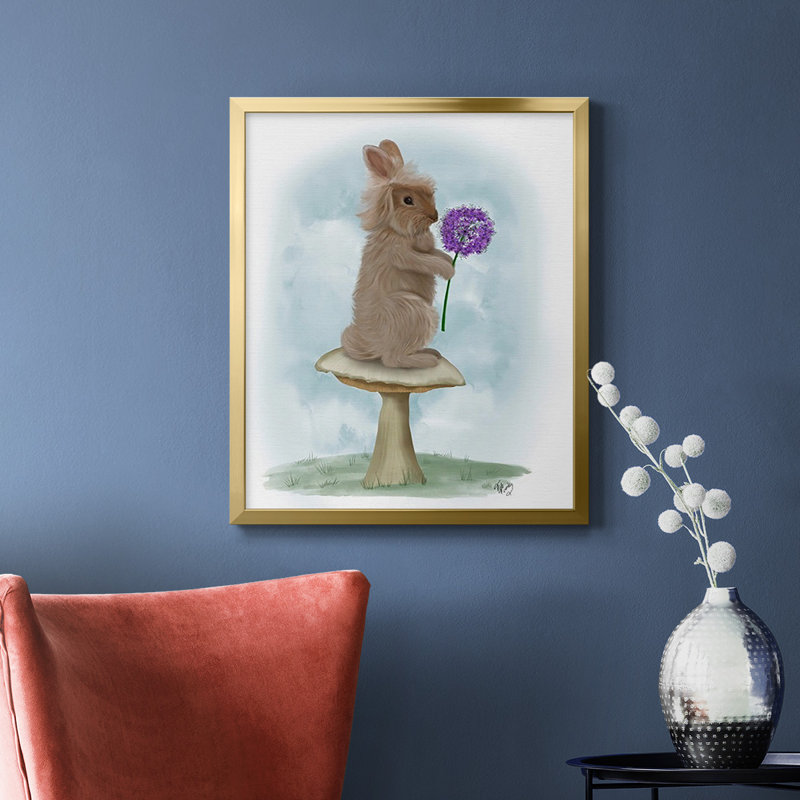 Lapin et agapanthe, toile encadrée de qualité supérieure - prête à être accrochée, Or, H 24 po x l 20 po