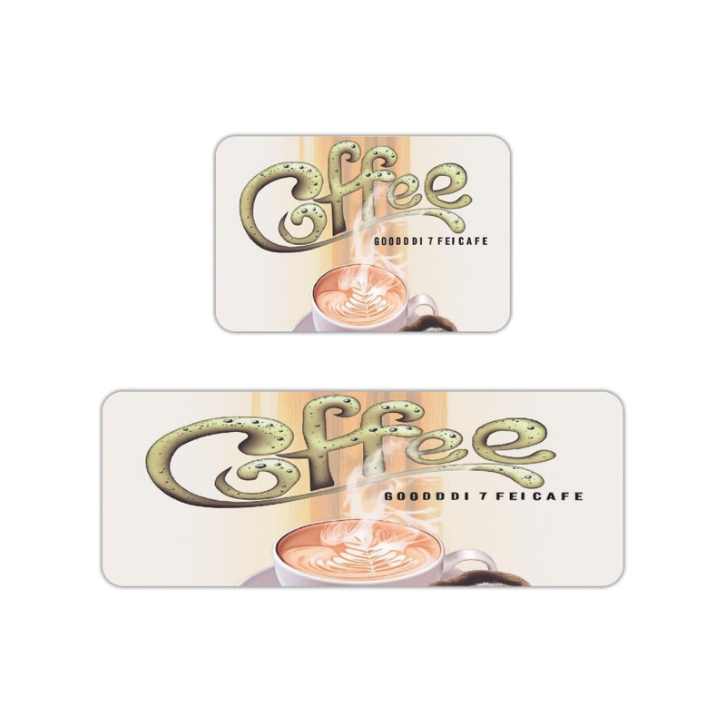 Beige Coffee Cup Kitchen Mats, 2 PC, for Kitchen & Cafe Nook