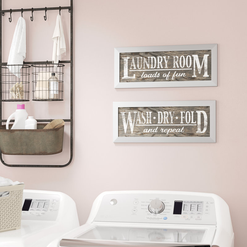 " Classic Gray Laundry Signs On Wood-panel Style Background " by N. Harbick 2 - Pieces