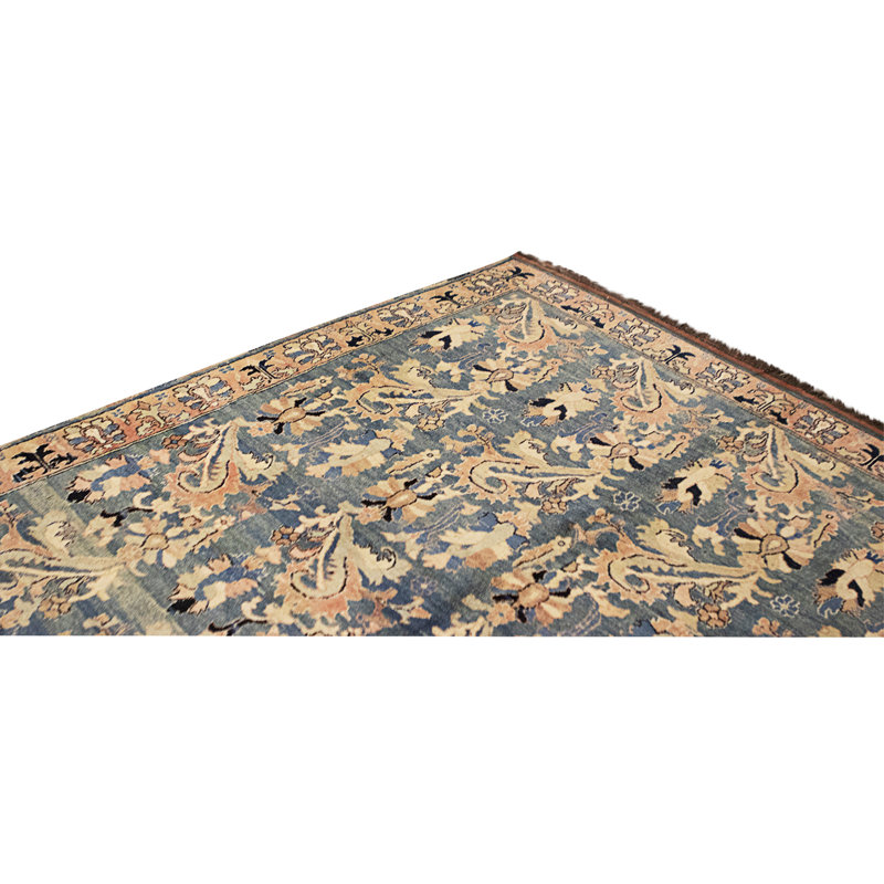 Tapis bleu et multicolore de haute qualité noué à la main