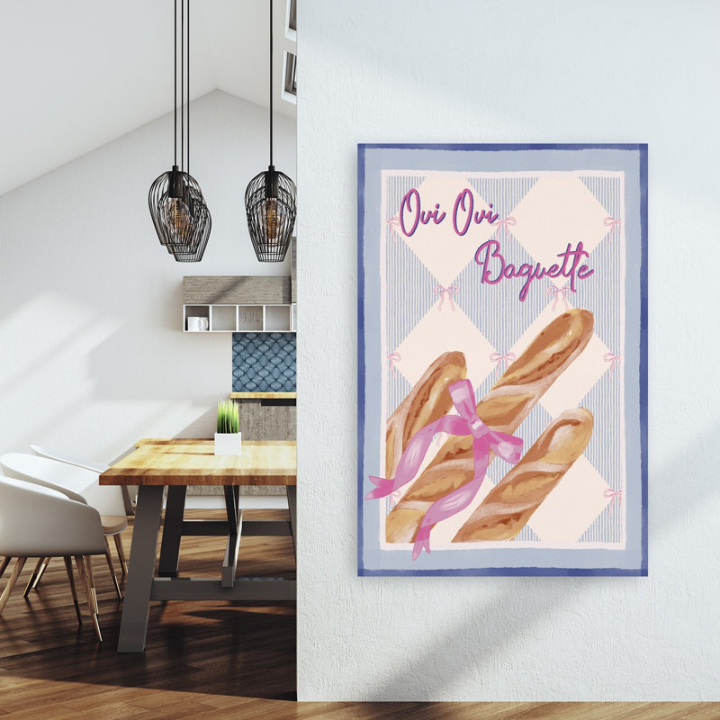 «Oui Oui Baguette», impression murale rétro délicate, 60" H x 40" W