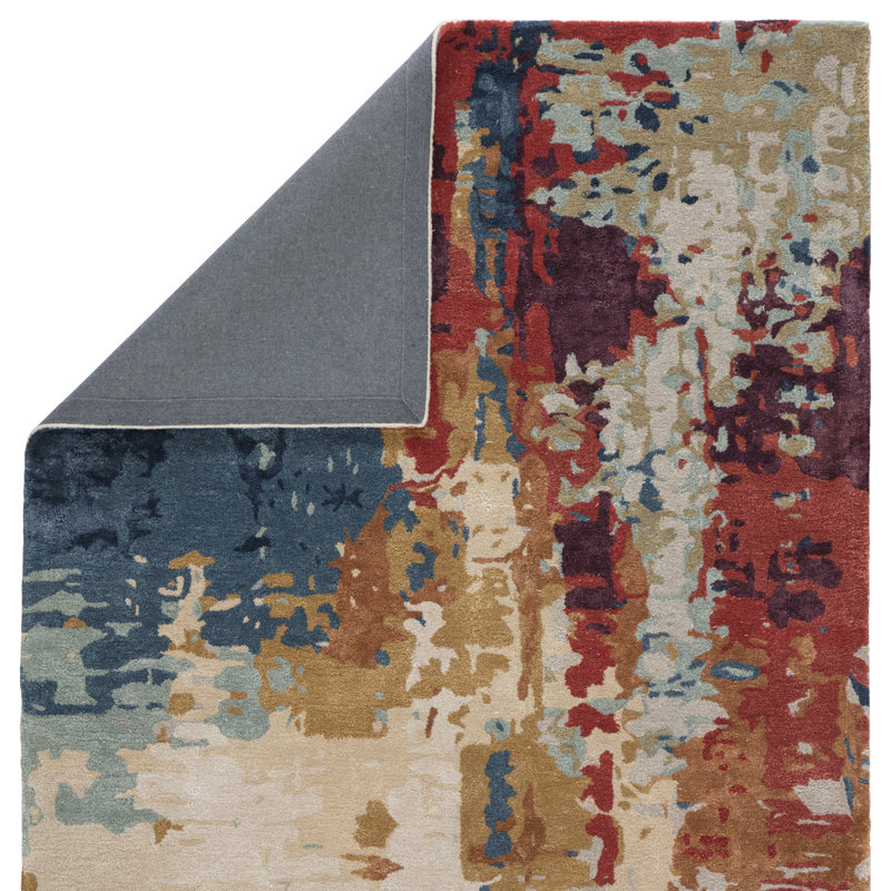 Tapis bleu / rouge / ivoire touffeté à la main Bixby, Rectangle 9 pi x 13 pi