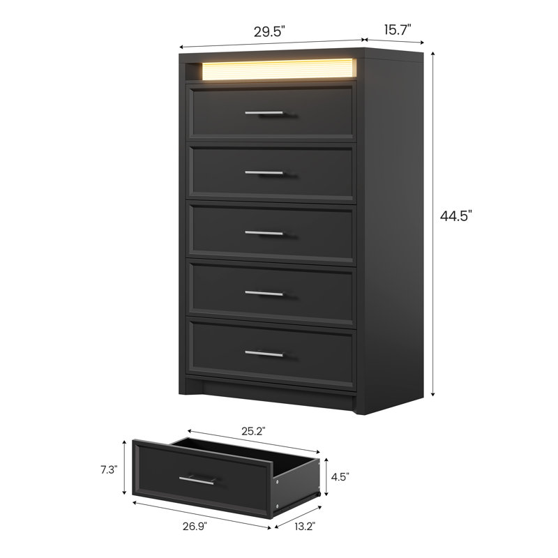 Commode 5 tiroirs, Noir