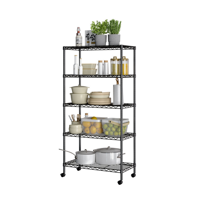 5-Tier Black Steel Wire Shelving Unit with Adjustable Shelves