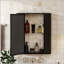Armoire de salle de bain murale avec miroir, porte en miroir avec cadre en métal, 2 tablettes pour le rangement, style maison de campagne moderne, rangement pour toilette ou coiffeuse