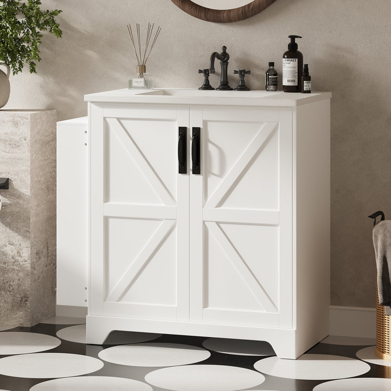 Meuble-lavabo 36 po avec lavabo et 3 tablettes latérales supplémentaires et armoire de rangement