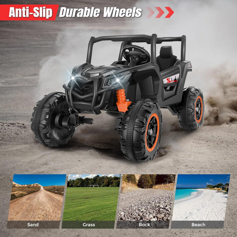 Black 24V Two-Seater Ride-On Car with Remote Control