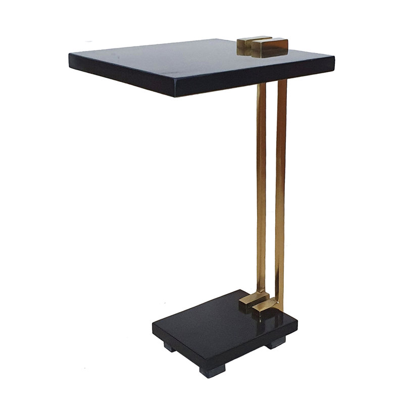Table d'appoint en marbre - laiton brossé, base noire - plateau en marbre noir