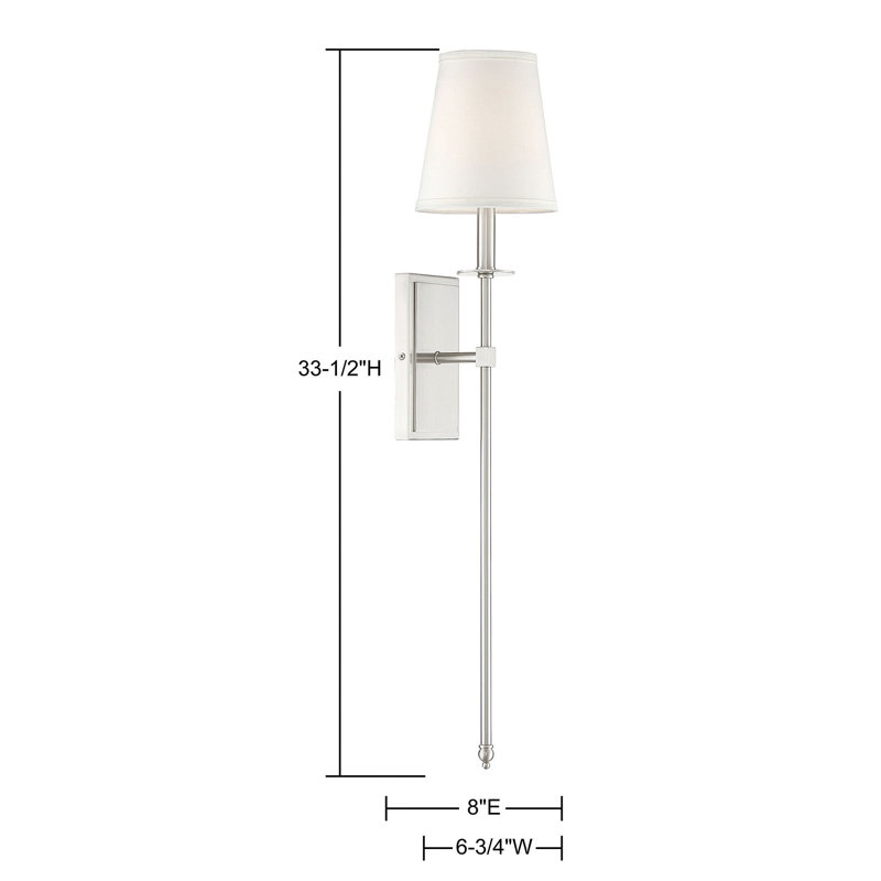 Applique murale 1 lumière Monroe en nickel satiné, H 33,5 po x l 6,75 po x P 8 po, Nickel satiné