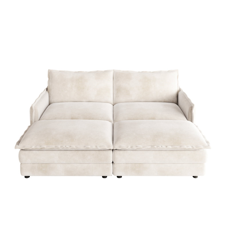 Salon avec 2 repose-pieds mobiles, revêtement en velours côtelé, structure en bois massif, fauteuil inclinable profond, 2 coussins pour plus de confort, option de siège relaxant