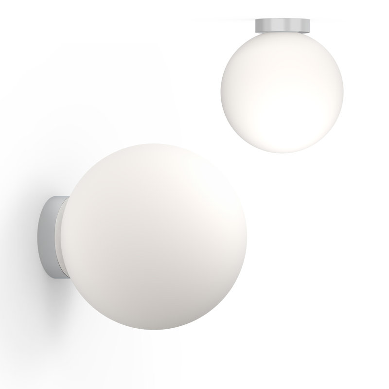 Bola Sphere Globe Flush Mounted Sconce, Chrome, 13.6" H x 12" W x 12" D