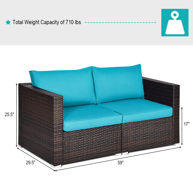59'' Wide Straight Wicker Loveseat with Cushions, Turquoise