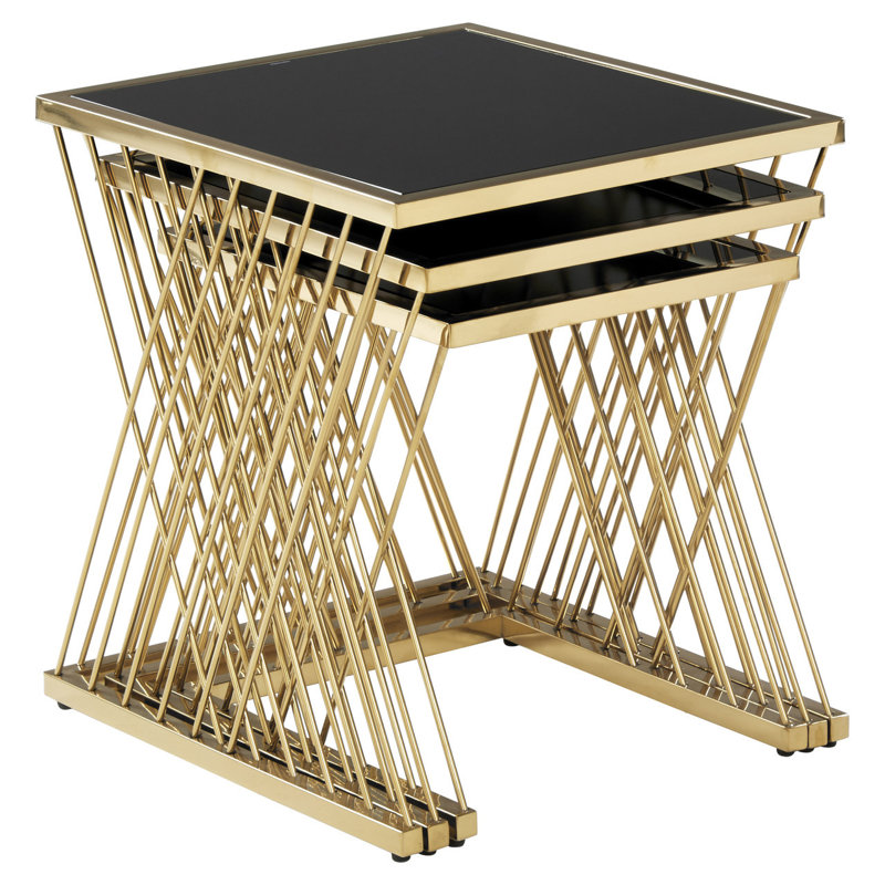 Smythe Glass Top Cross Legs Nesting Tables