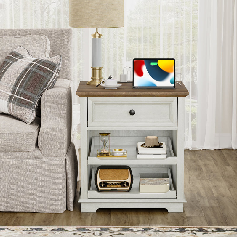 1 - Drawer Tray Monrovia With Storage and Built-In Outlets Sets, Brown/White
